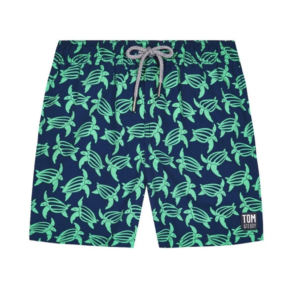 Boys Tom and Teddy Navy and Green Turtle Swim Trunks Size 9-10 New NWT
